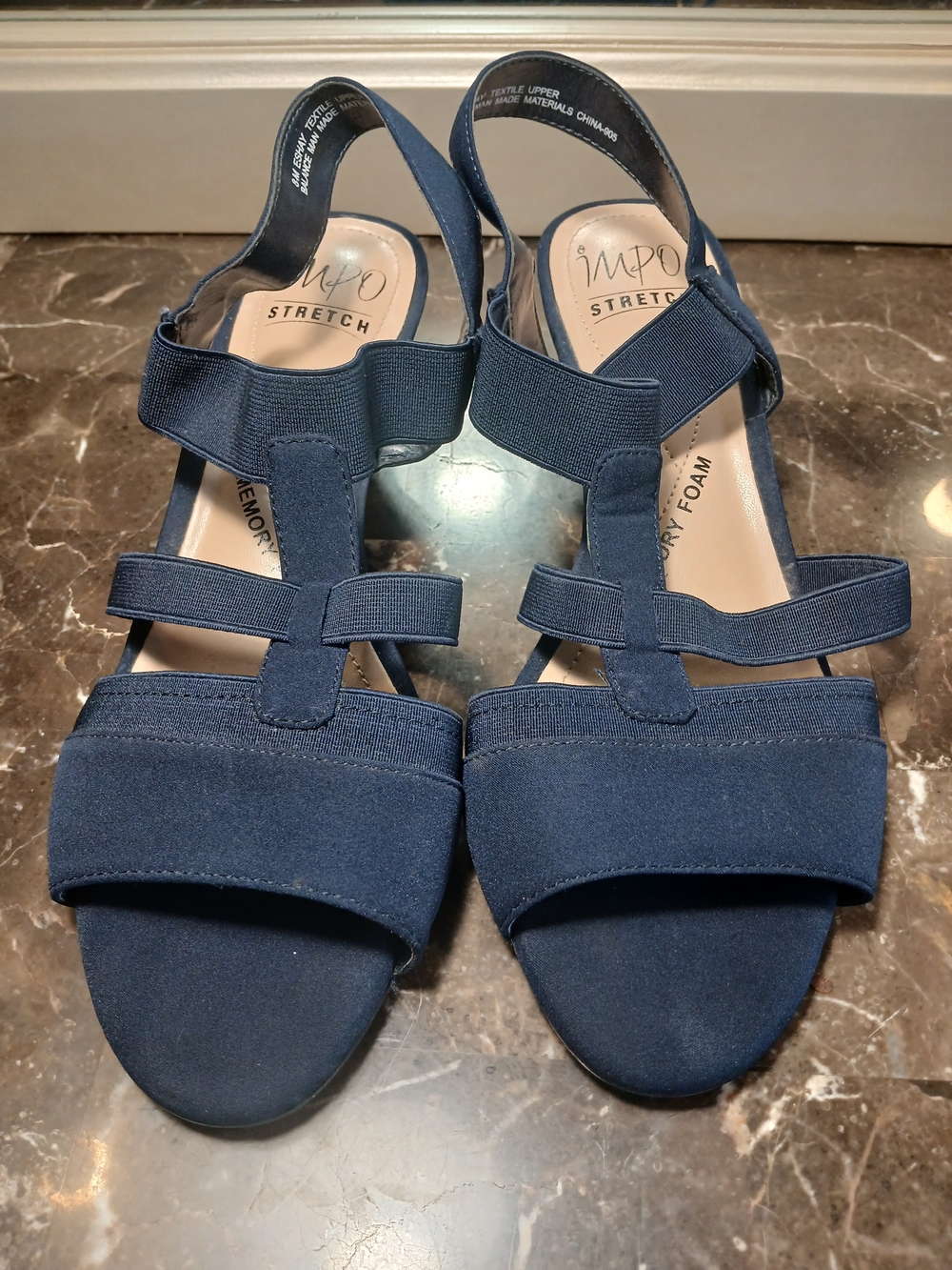 Impo Navy Stretch Elastic Strap Wedge Sandals